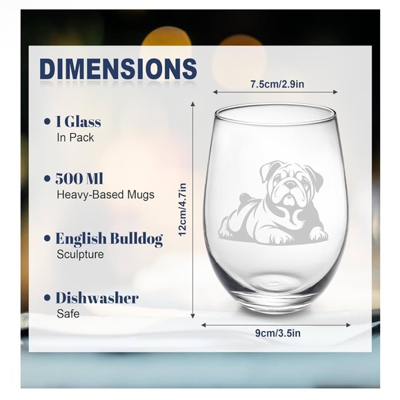 Bulldog Design Stemless Wine Glass - Picture 2 of 3
